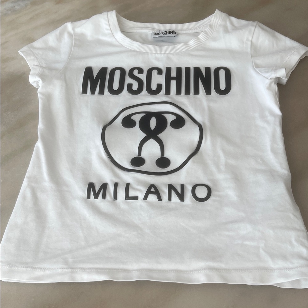 Moschino Kids White and Black Logo Tee